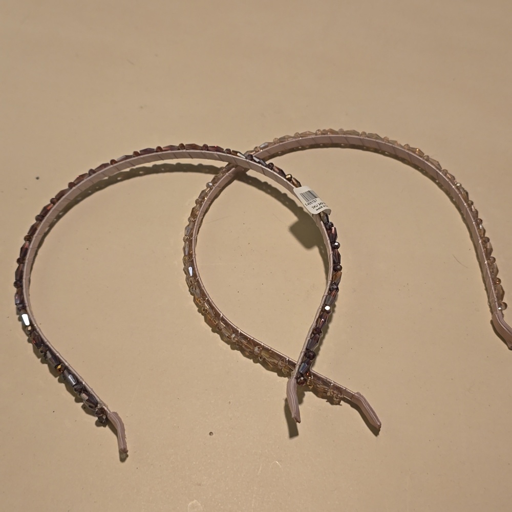 NWT Beautiful Ann Taylor Beaded Headband Set in Champagne and Smoky Brown - Picture 2 of 5
